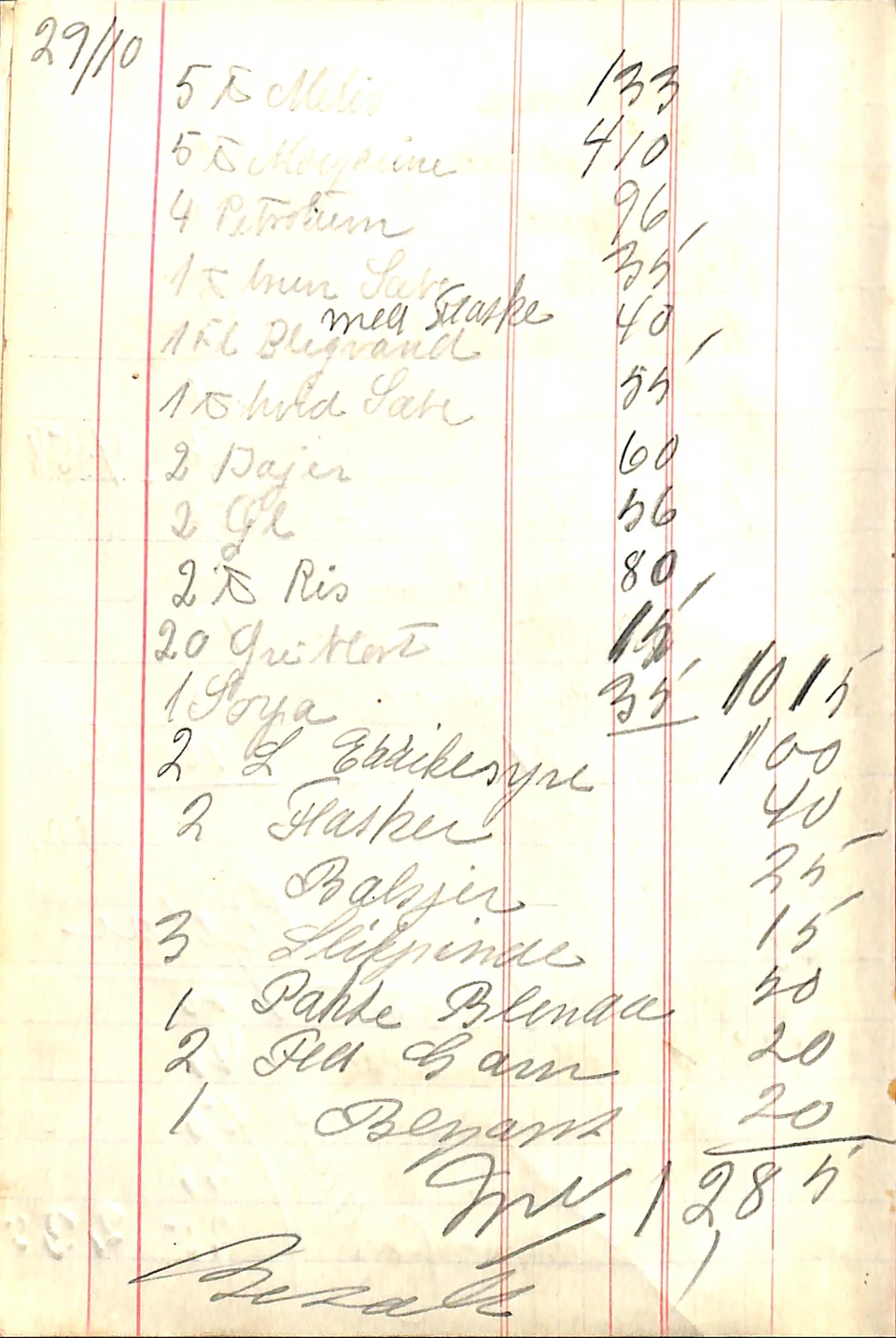 Indkøb på kredit hos Brugsforeningen blev noteret i kontrabogen.