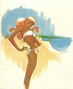 Christels Marotts bikinipige dukkede op i reklamer for Gribskovbanens badetog i 1953. 